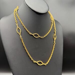 Vintage 38" Gold Tone Chain Necklace ✨ Open Marquise Links Layering Jewelry